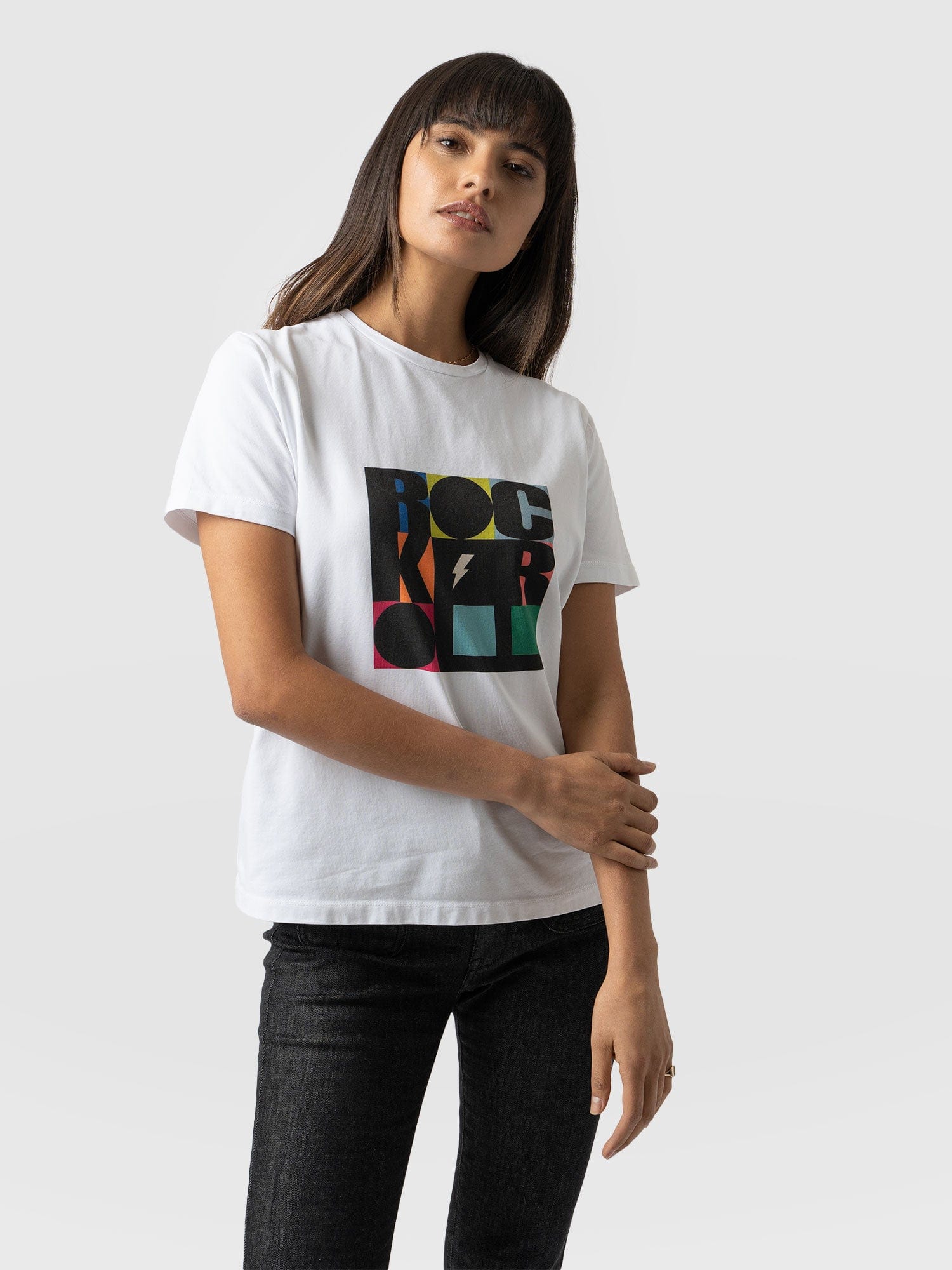 Boyfriend Tee White Rock Roll- Women's T-Shirts | Saint + Sofia® USA